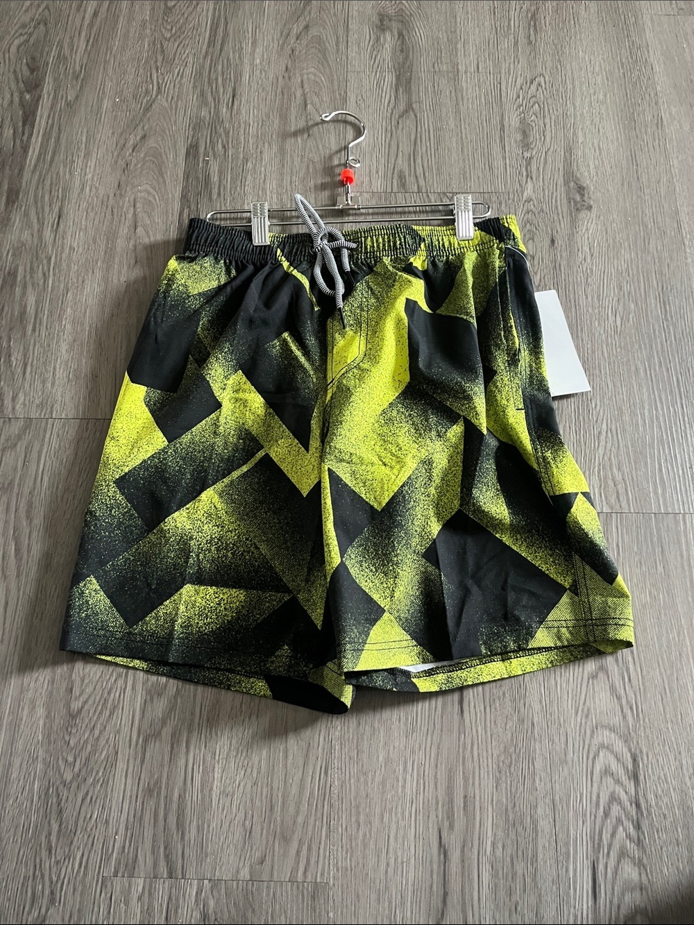 Neon Yellow & Black Geometric Athletic Shorts